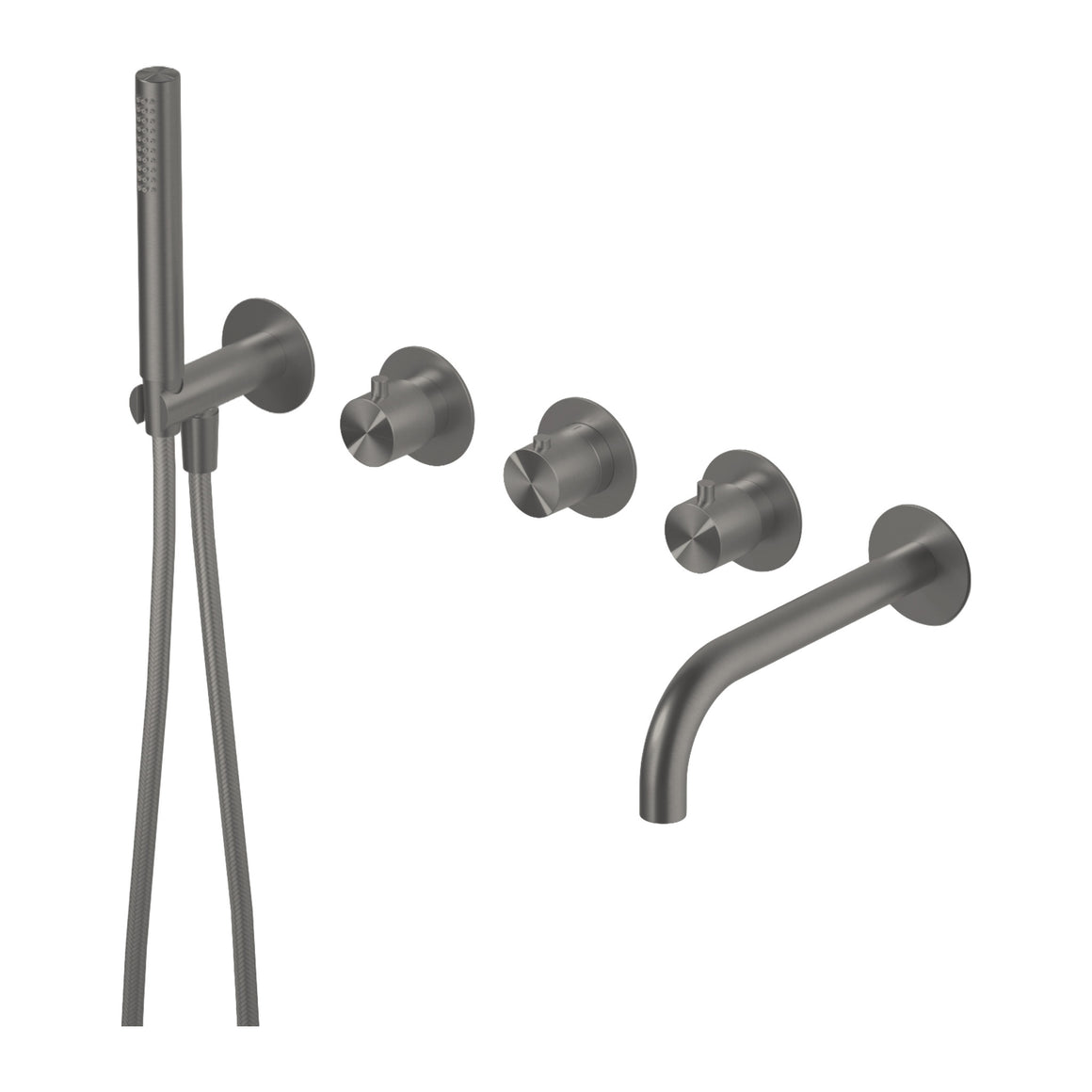 Hotbath Archie AR7072 inbouw badthermostaat met 2 stopkranen en uitloop RVS 316 Geborsteld gunmetal PVD productfoto (kleurimpressie)