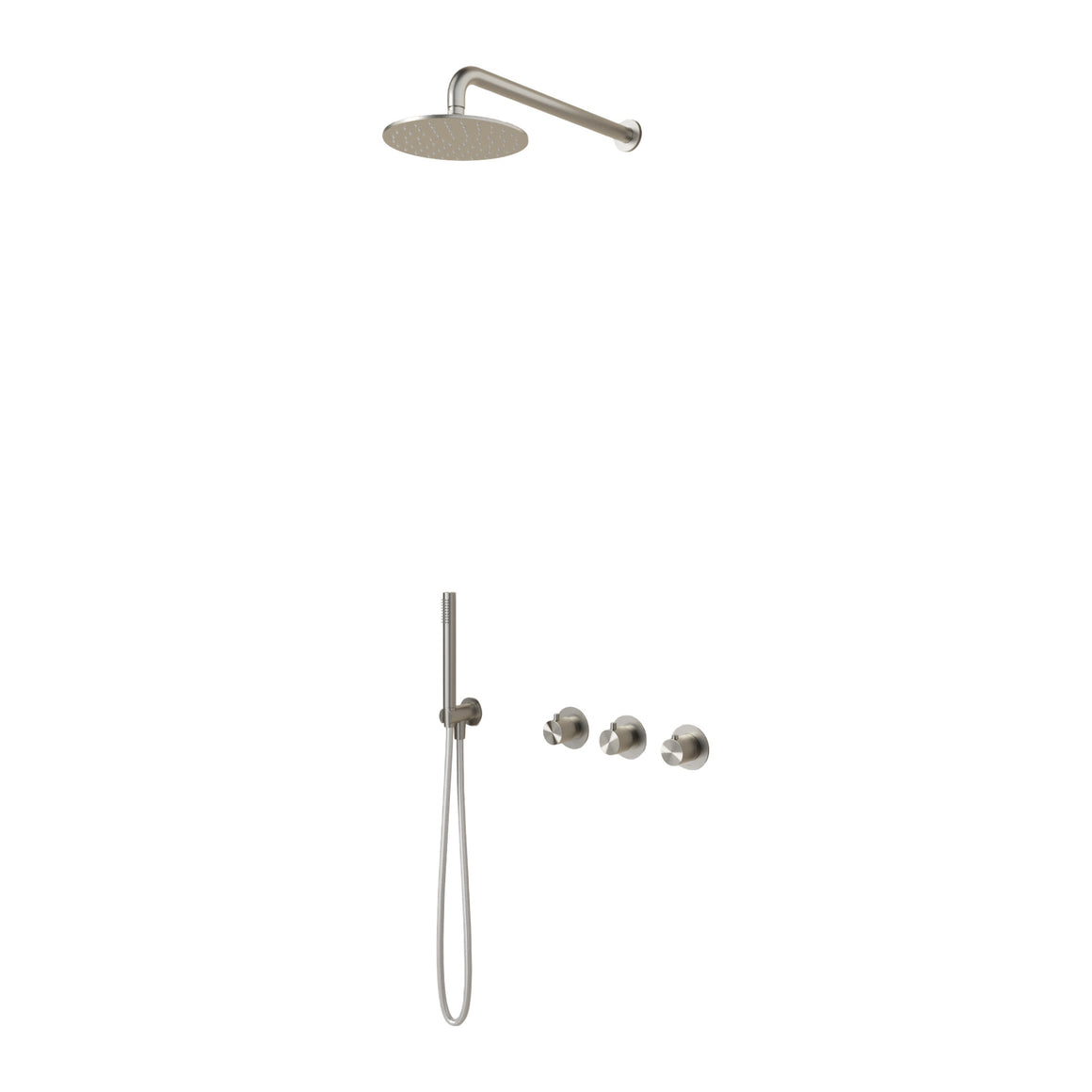 Hotbath Archie IBS33 inbouw regendoucheset thermostatisch met 2 stopkranen Geborsteld RVS Ronde handdouche + wandarm + standaard hoofddouche productfoto