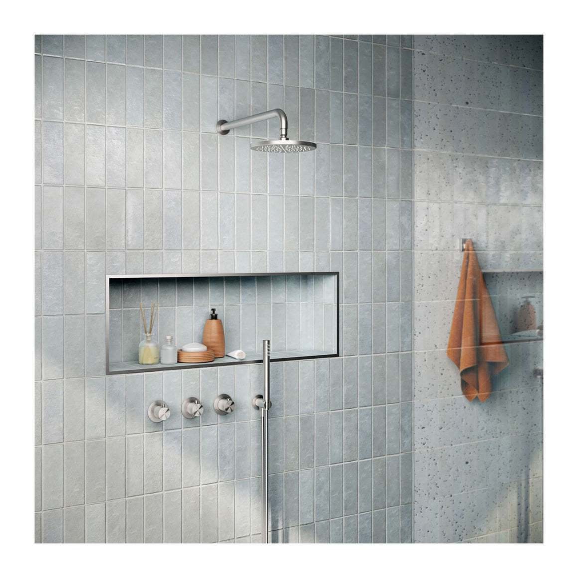 Hotbath Archie IBS33 inbouw regendoucheset thermostatisch met 2 stopkranen Geborsteld RVS Staafhanddouche + plafondbuis 30 cm + hoofddouche 20 cm extra dun (AR198) productfoto