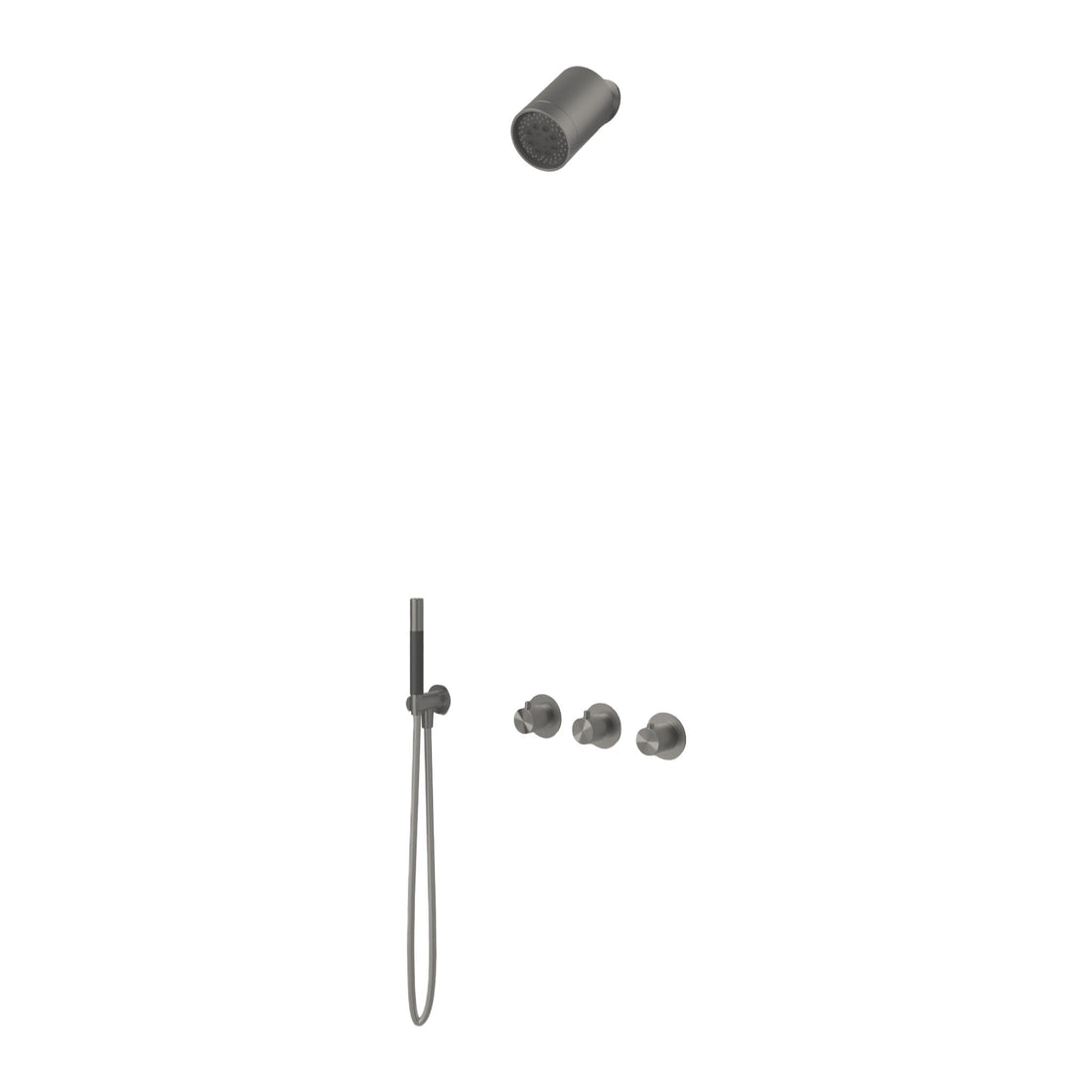 Hotbath Archie IBS73 inbouw regendoucheset thermostatisch met 2 stopkranen en Beam hoofddouche Geborsteld gunmetal PVD Staafhanddouche + wandarm + standaard hoofddouche productfoto (kleurimpressie)