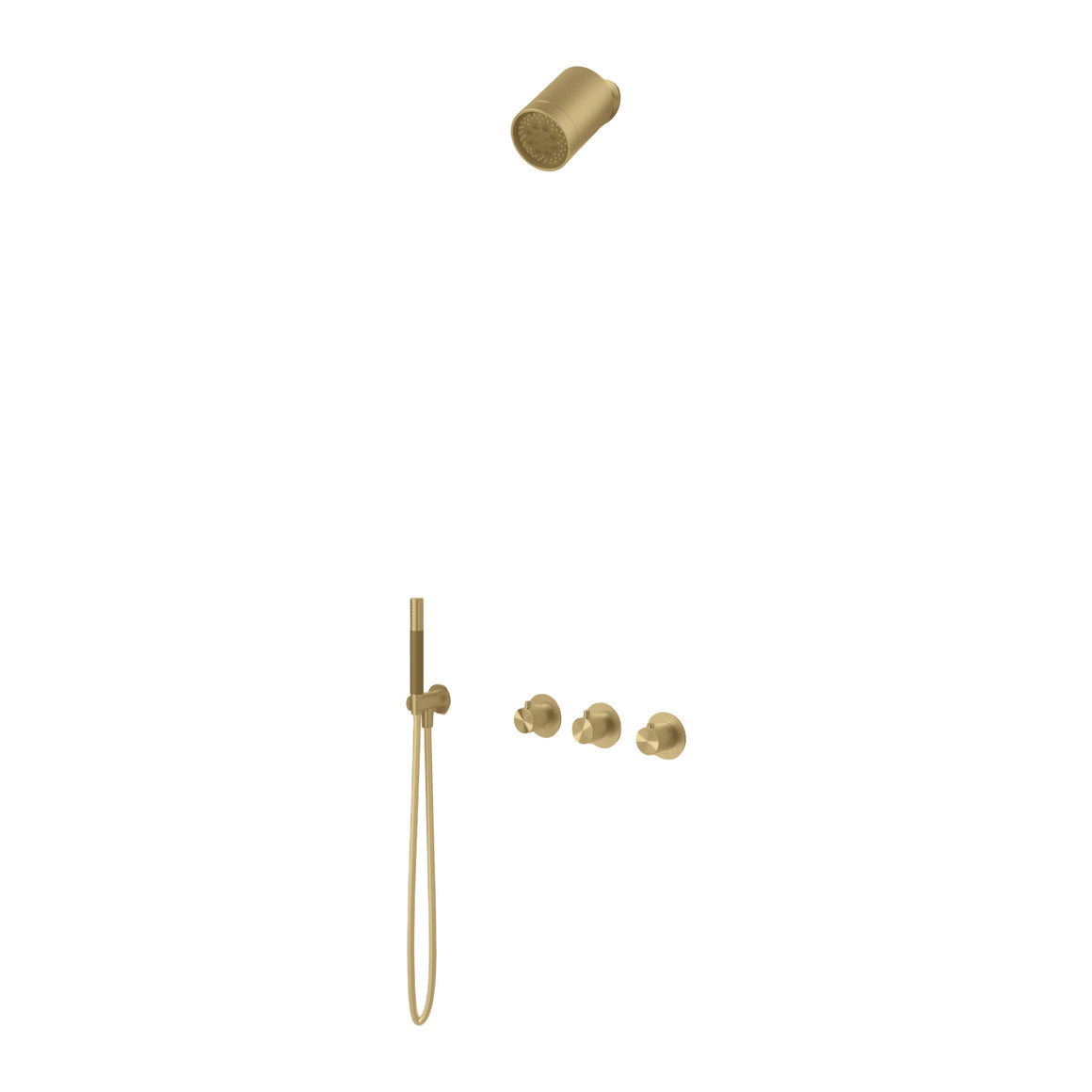 Hotbath Archie IBS73 inbouw regendoucheset thermostatisch met 2 stopkranen en Beam hoofddouche Geborsteld messing PVD Staafhanddouche + wandarm + standaard hoofddouche productfoto (kleurimpressie)