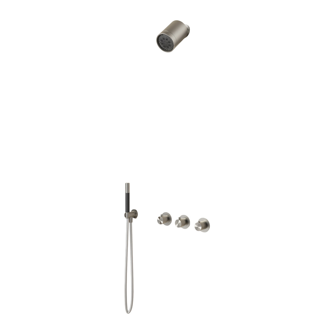 Hotbath Archie IBS73 inbouw regendoucheset thermostatisch met 2 stopkranen en Beam hoofddouche Geborsteld RVS Staafhanddouche + wandarm + standaard hoofddouche productfoto