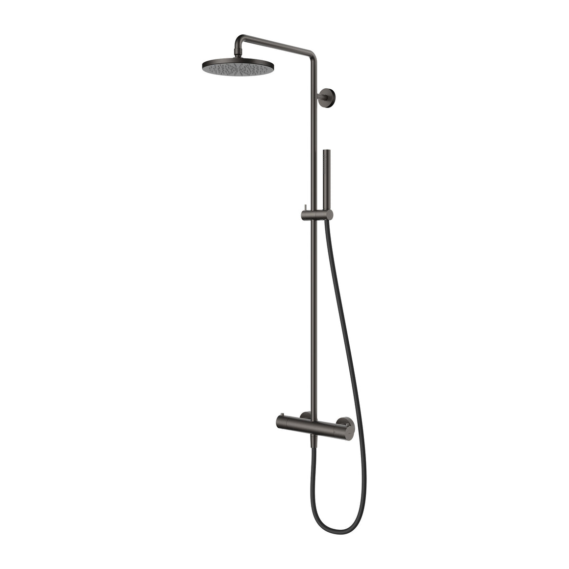 Hotbath Archie SDS32 thermostatische regendoucheset opbouw RVS 316 Geborsteld gunmetal PVD Staafhanddouche + standaard hoofddouche productfoto