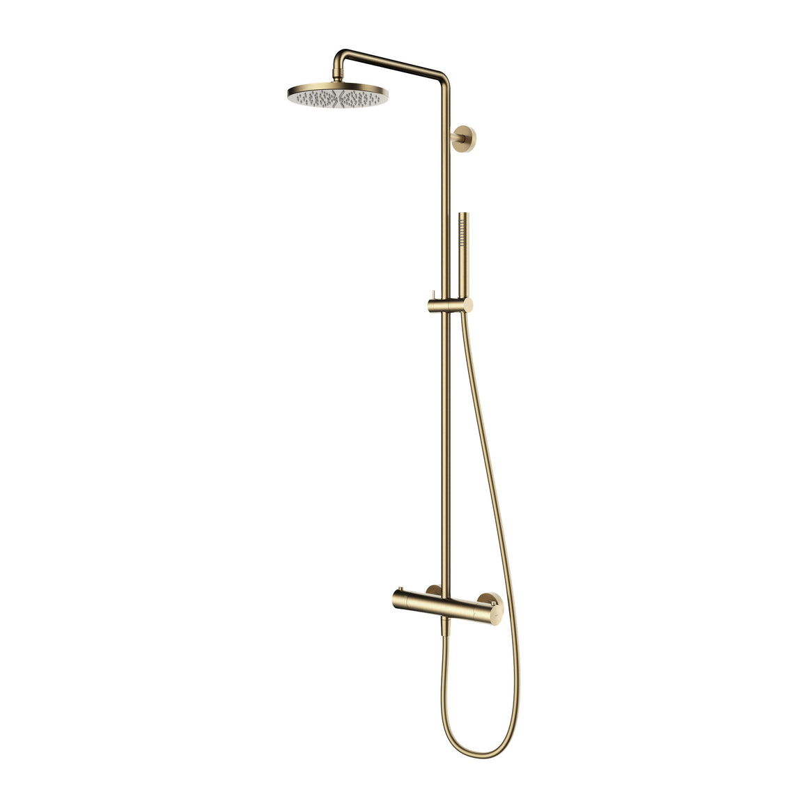 Hotbath Archie SDS32 thermostatische regendoucheset opbouw RVS 316 Geborsteld messing PVD Staafhanddouche + standaard hoofddouche productfoto