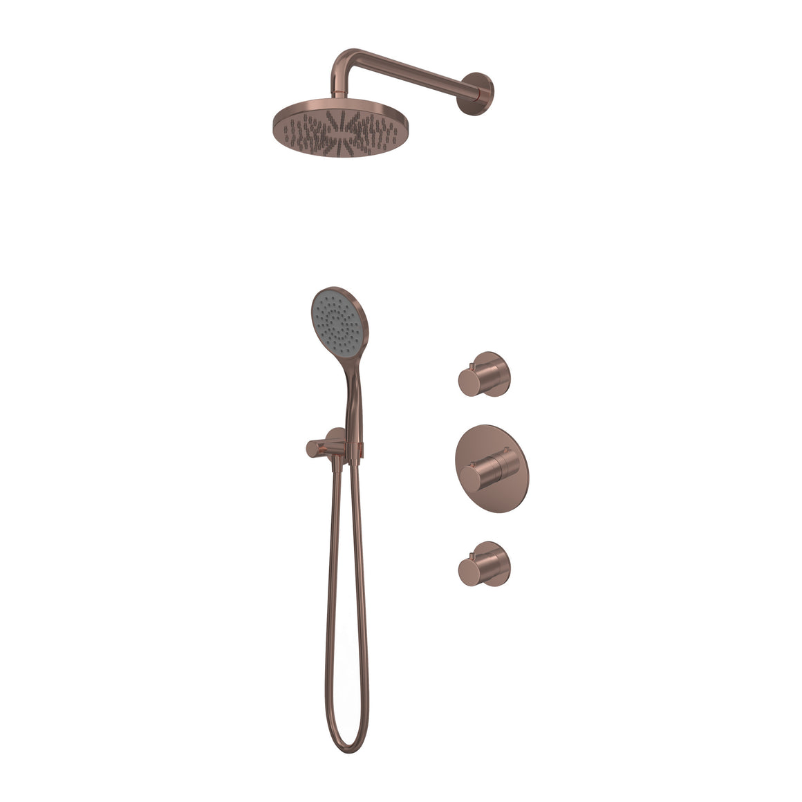 Hotbath Buddy IBS12 inbouw regendoucheset thermostatisch met 2 stopkranen Geborsteld koper PVD Staafhanddouche + wandarm + hoofddouche 20 cm productfoto