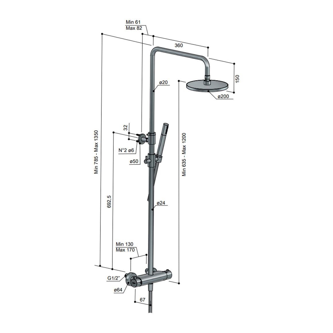 Hotbath Buddy SDS1 thermostatische regendoucheset opbouw Chroom Staafhanddouche + hoofddouche 30 cm productfoto