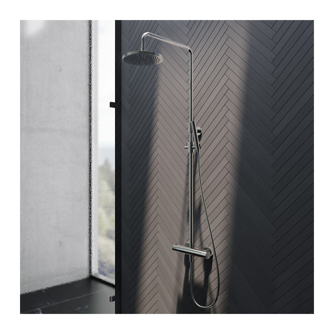 Hotbath Buddy SDS1 thermostatische regendoucheset opbouw 3-standen handdouche + hoofddouche 20 cm sfeerfoto