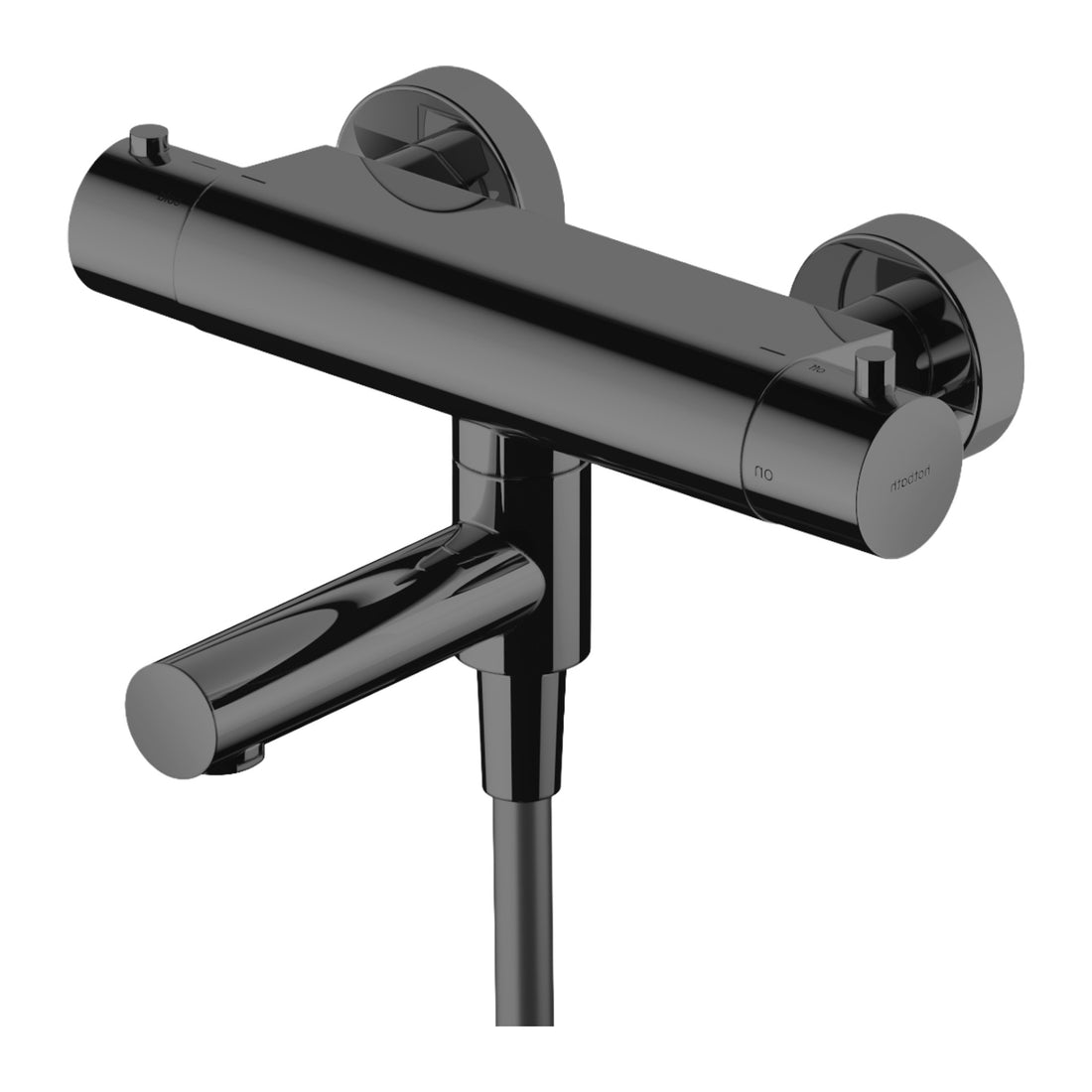 Hotbath Cobber B020 thermostatische badmengkraan met wegdraaibare omstel-uitloop Geborsteld zwart PVD productfoto (kleurimpressie)