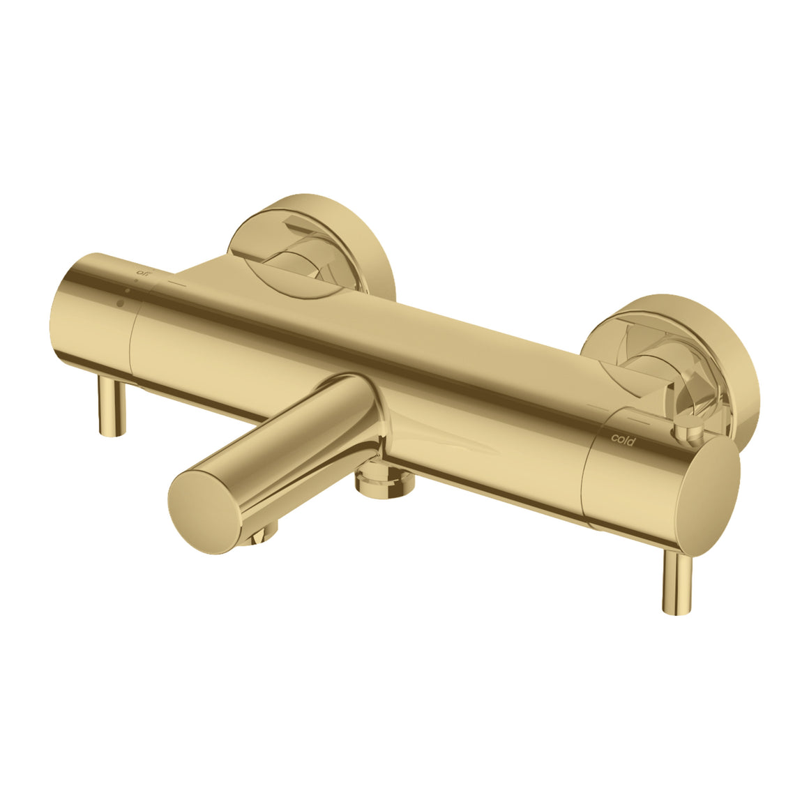 Hotbath Cobber B022 thermostatische badmengkraan met uitloop Geborsteld messing productfoto (kleurimpressie)