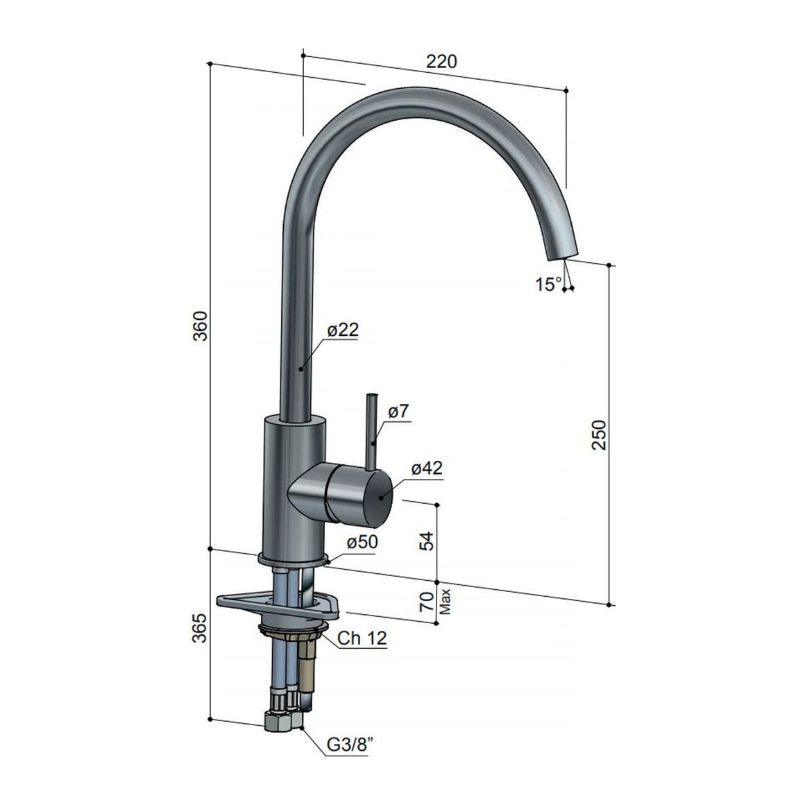 Hotbath Cobber CB040 keukenmengkraan met draaibare gebogen uitloop Verouderd messing productfoto