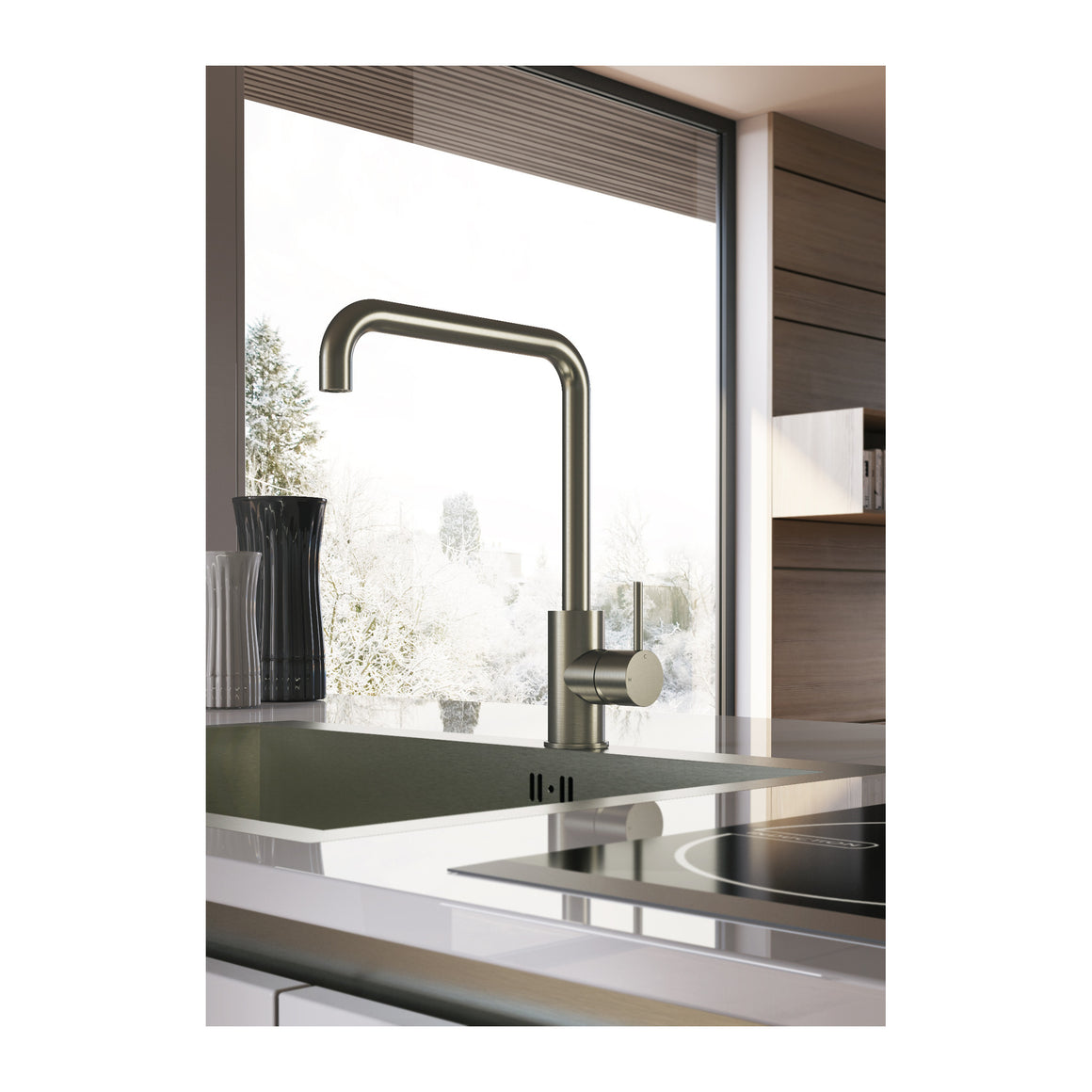 Hotbath Cobber CB041 keukenmengkraan met draaibare rechte uitloop Geborsteld messing PVD productfoto
