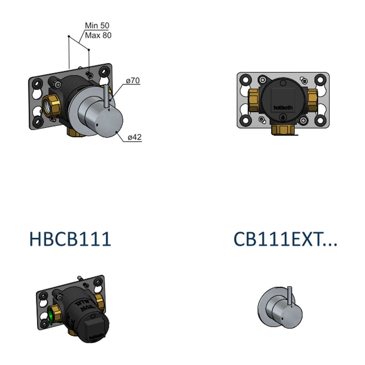 Hotbath Cobber CB111 inbouw 2-weg omstel technische tekening