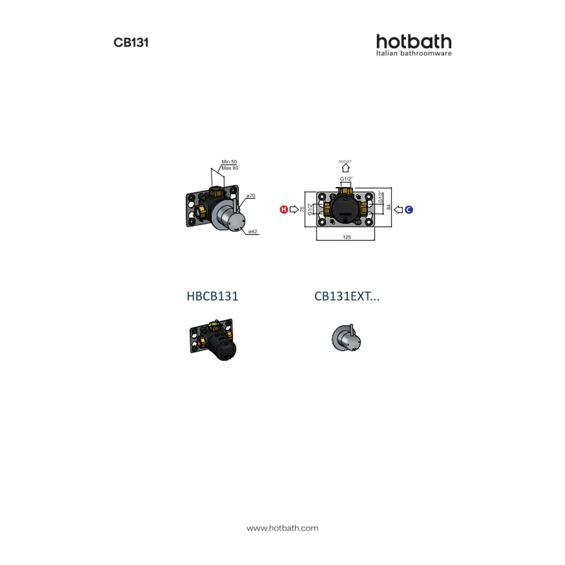 Hotbath Cobber CB131 inbouw douchemengkraan technische tekening