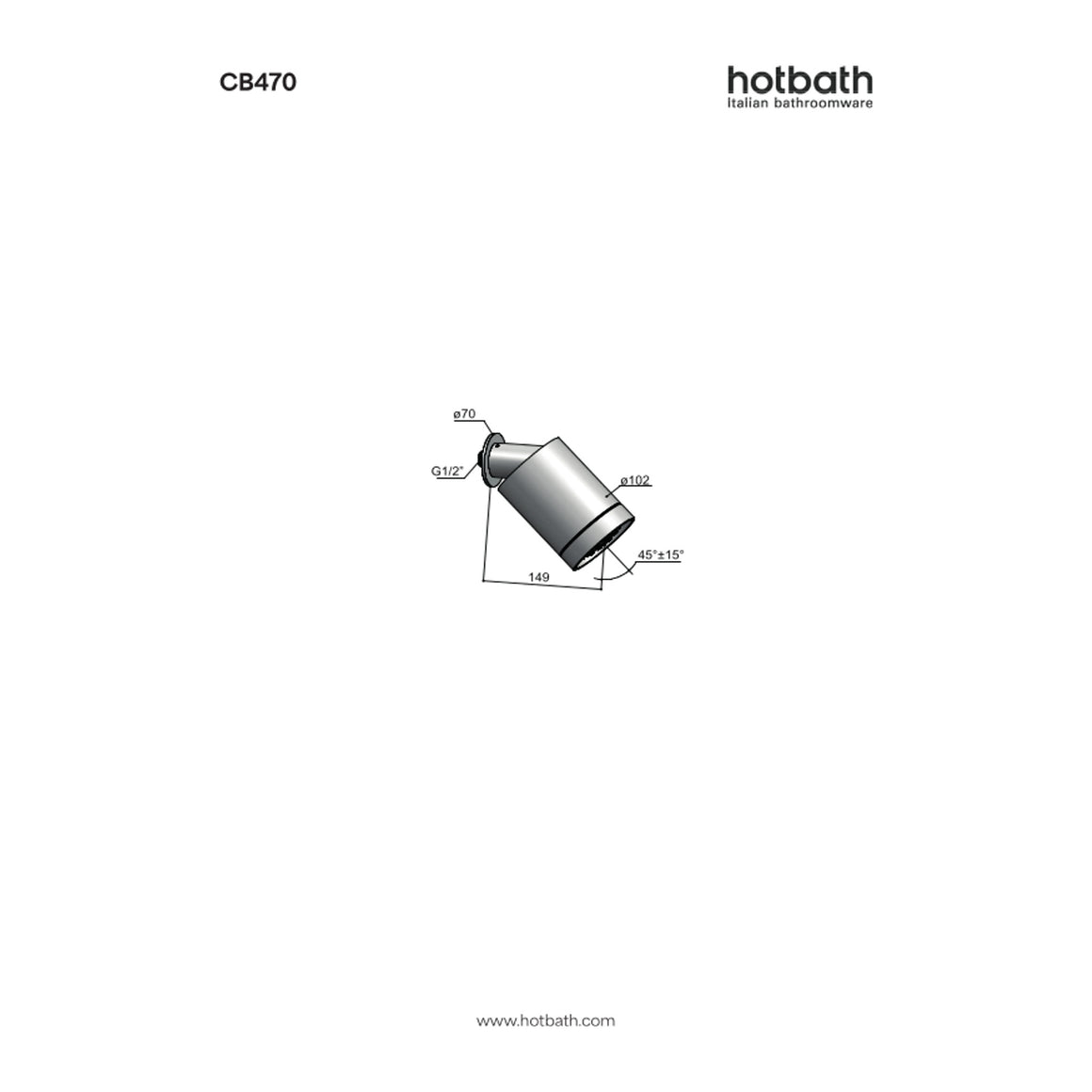 Hotbath Cobber CB470 Beam hoofddouche 3 standen met muurbevestiging technische tekening