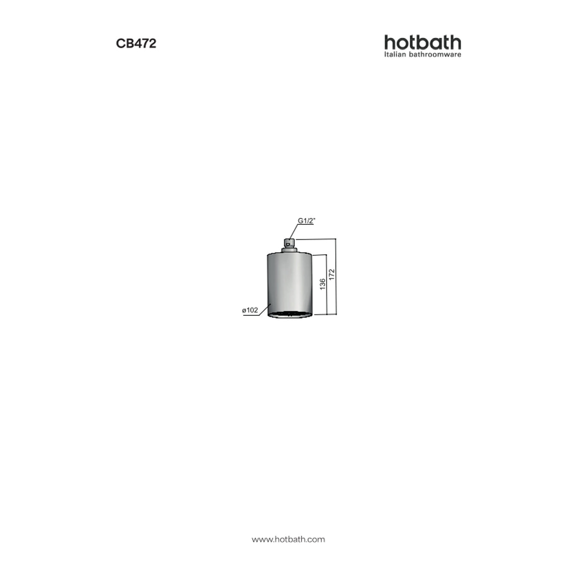Hotbath Cobber CB472 Beam hoofddouche Velvet met plafondbevestiging technische tekening