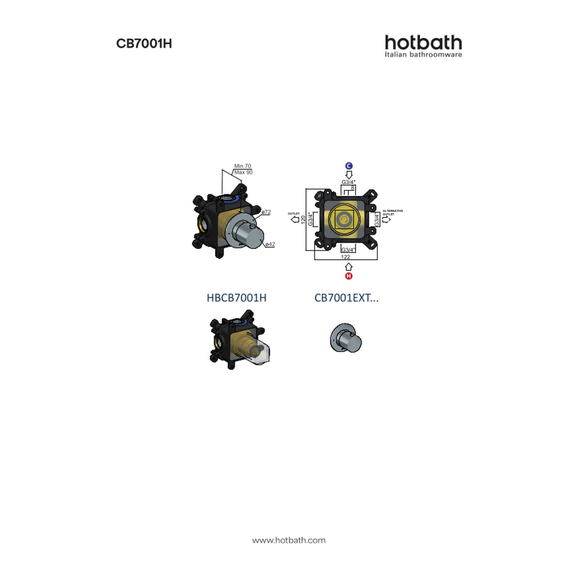 Hotbath Cobber CB7001 inbouw thermostaat Cobber 70 technische tekening