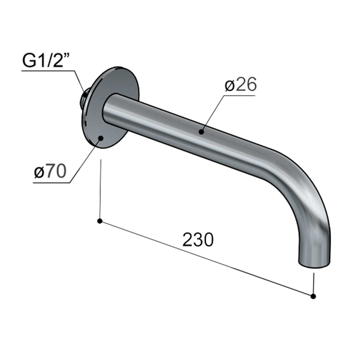 Hotbath Cobber CB7098 baduitloop 22,5 cm technische tekening