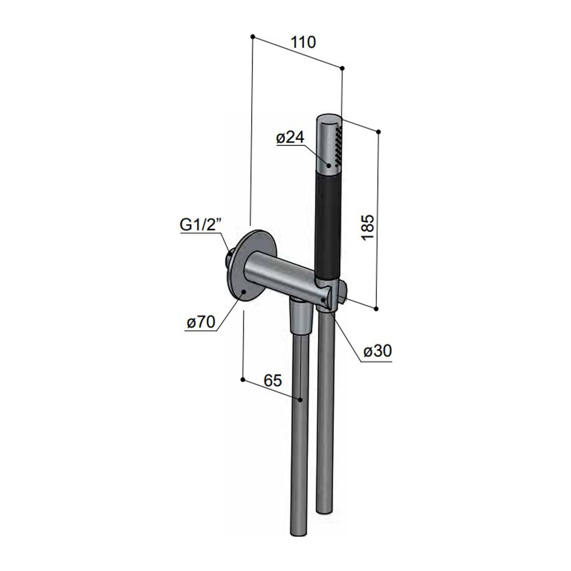 Hotbath Cobber CB7501 handdoucheset met wanduitlaat en doucheslang 150 cm technische tekening
