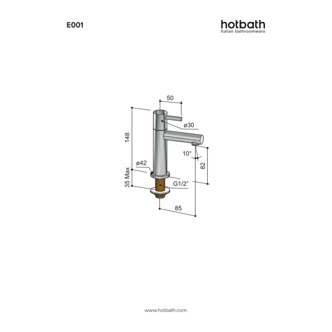 Hotbath Cobber E001 fonteinkraan technische tekening