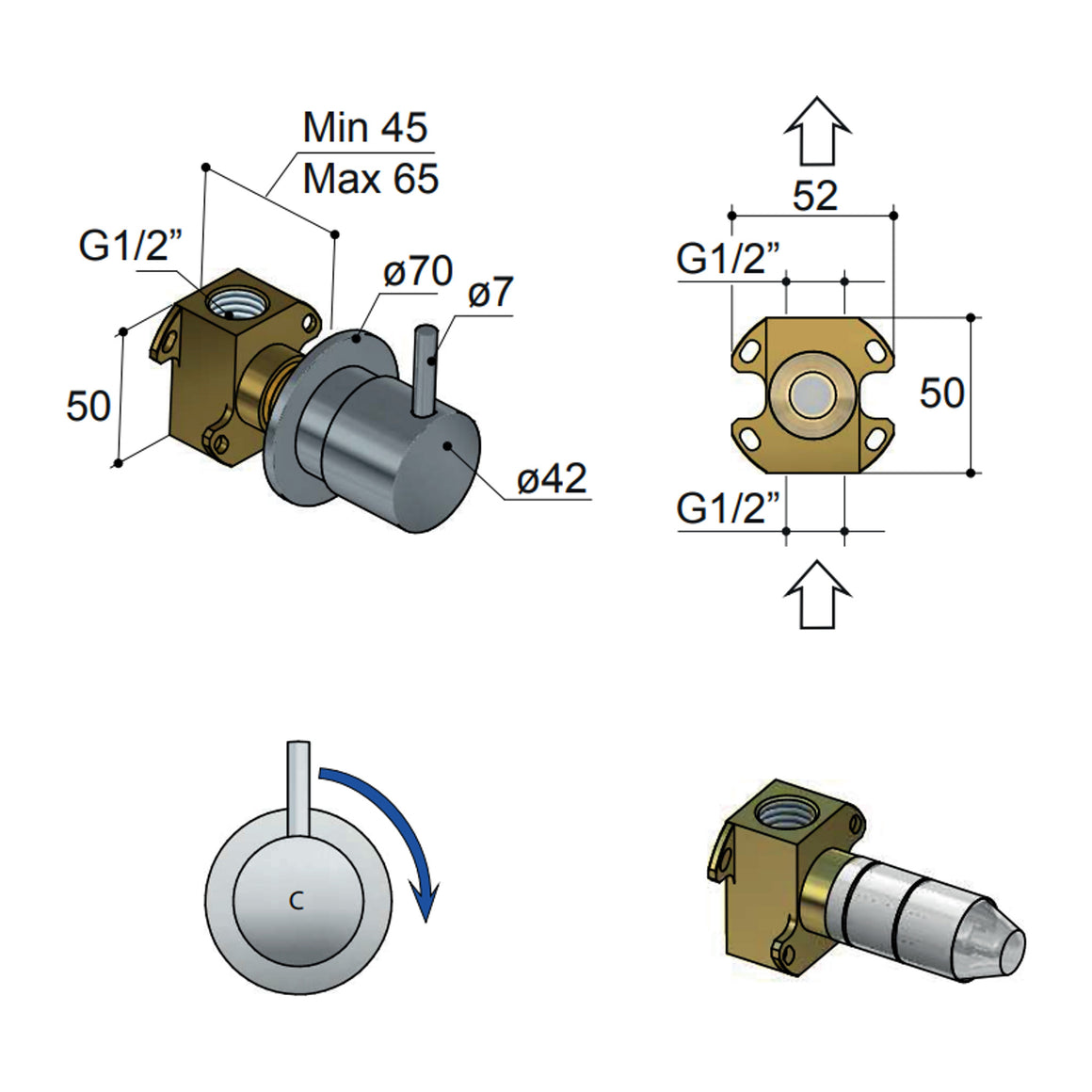 Hotbath Cobber HBCB010C inbouwdeel voor stopkraan koud water productfoto