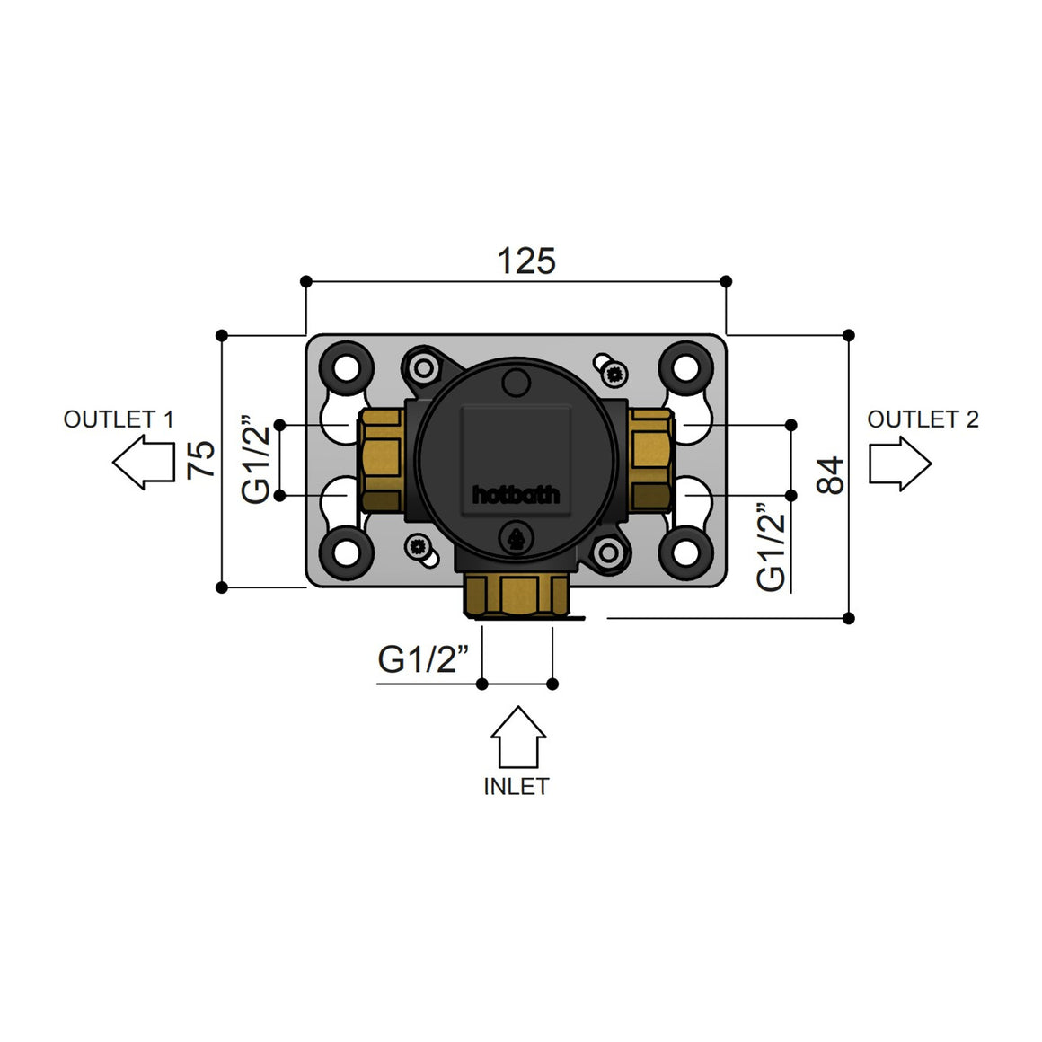 Hotbath Cobber HBCB111 inbouwdeel voor 2-weg omstel technische tekening