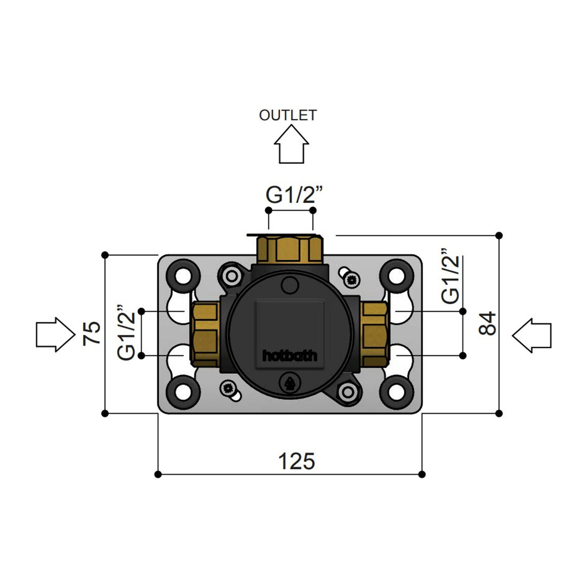 Hotbath Cobber HBCB131 inbouwdeel voor douchemengkraan technische tekening