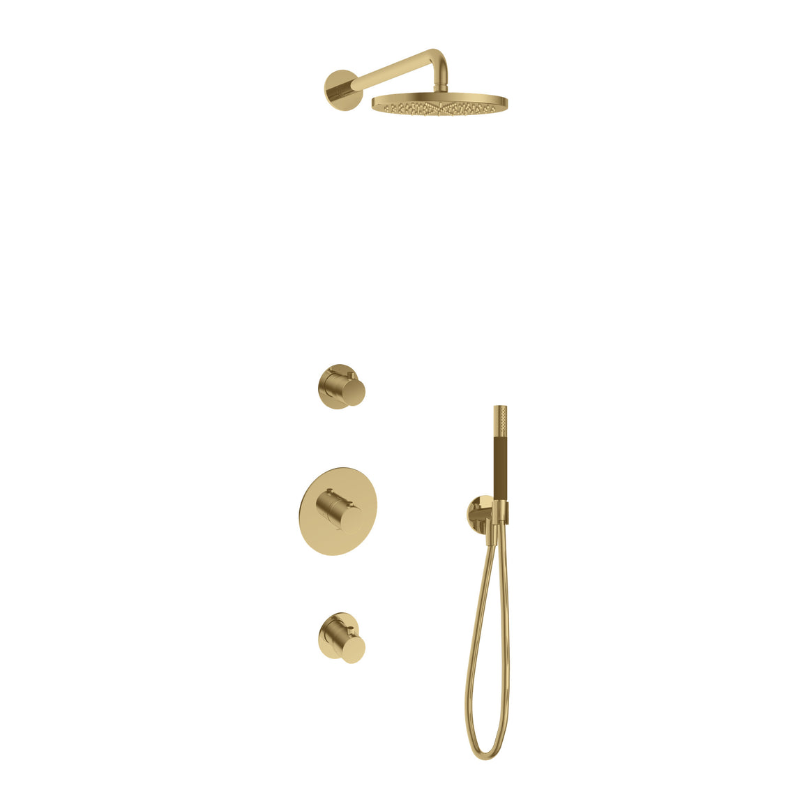 Hotbath Cobber IBS20 inbouw regendoucheset thermostatisch met 2 stopkranen Geborsteld messing PVD Staafhanddouche + wandarm + hoofddouche 20 cm productfoto (kleurimpressie)