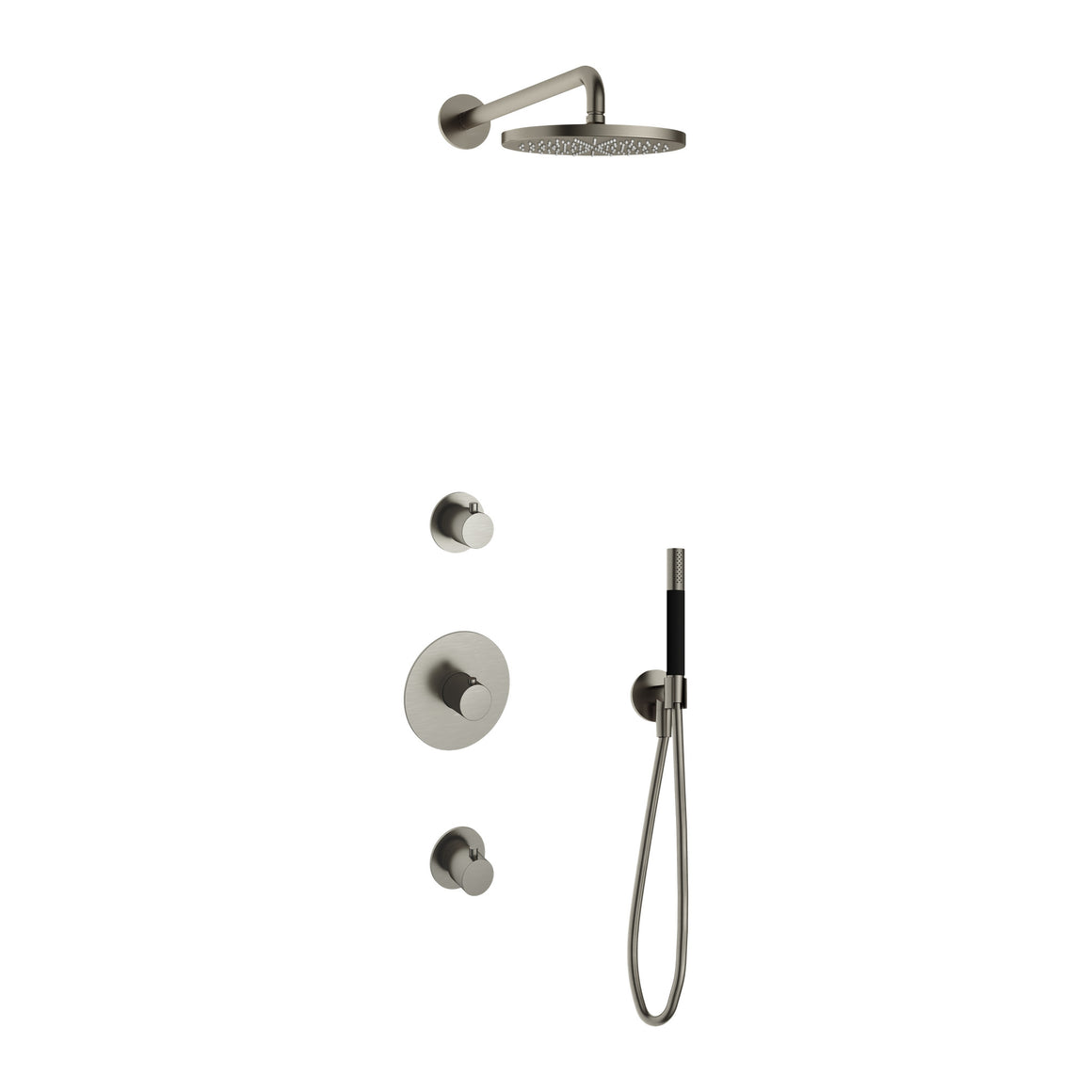Hotbath Cobber IBS20 inbouw regendoucheset thermostatisch met 2 stopkranen Geborsteld nikkel Staafhanddouche + wandarm + hoofddouche 20 cm productfoto