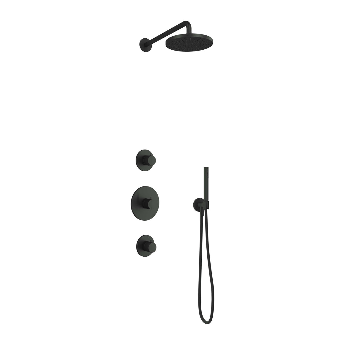 Hotbath Cobber IBS20 inbouw regendoucheset thermostatisch met 2 stopkranen Geborsteld zwart PVD Staafhanddouche + wandarm + hoofddouche 20 cm productfoto