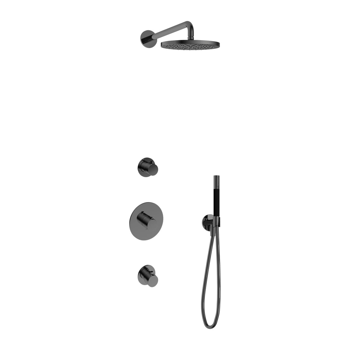 Hotbath Cobber IBS20 inbouw regendoucheset thermostatisch met 2 stopkranen Gepolijst zwart PVD Staafhanddouche + wandarm + hoofddouche 20 cm productfoto (kleurimpressie)