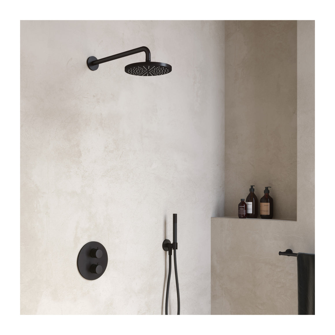 Hotbath Cobber IBS20A inbouw regendoucheset thermostatisch met 2-weg stop-omstel Chroom Staafhanddouche + wandarm + hoofddouche 20 cm productfoto
