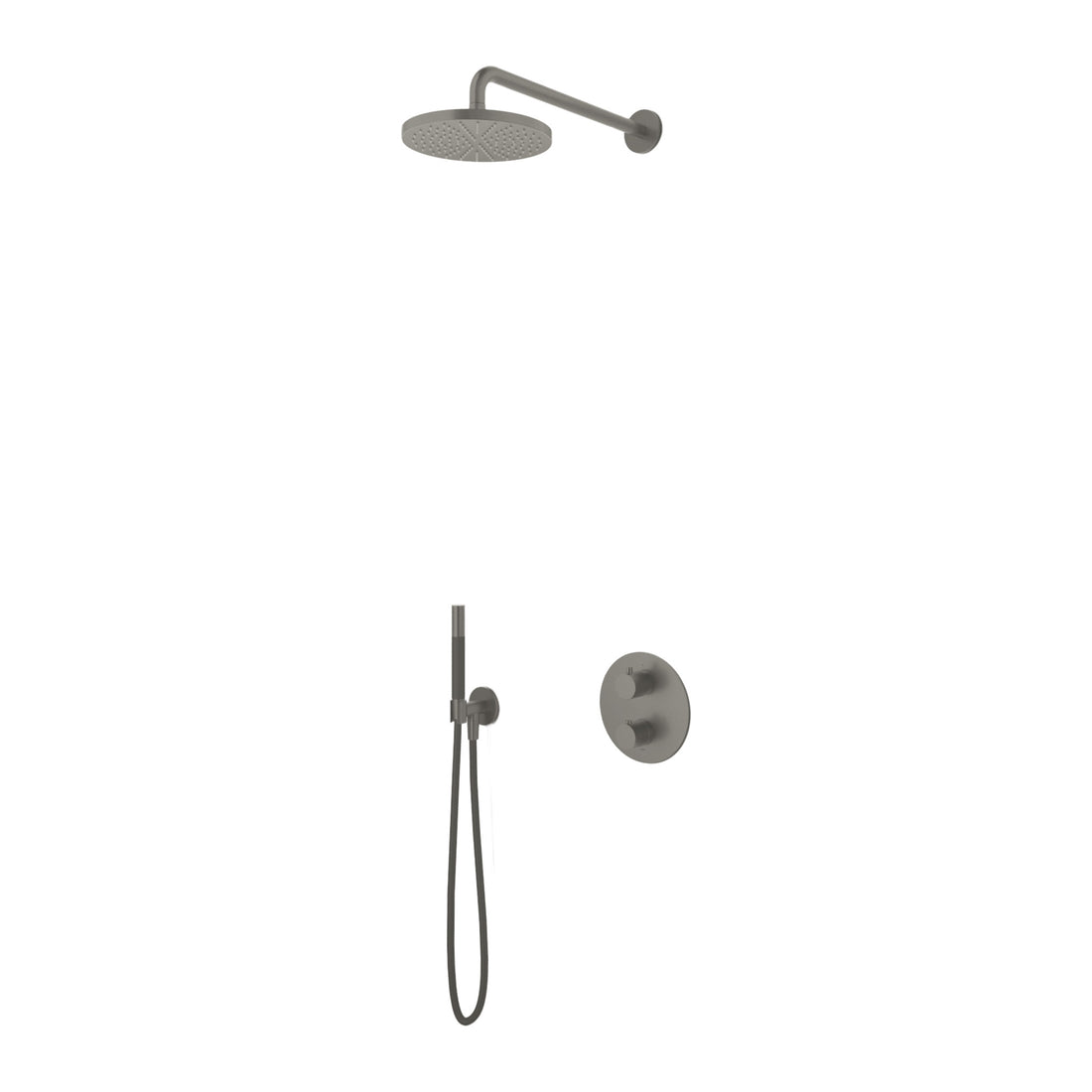Hotbath Cobber IBS20A inbouw regendoucheset thermostatisch met 2-weg stop-omstel Geborsteld nikkel Staafhanddouche + wandarm + hoofddouche 20 cm productfoto (kleurimpressie)