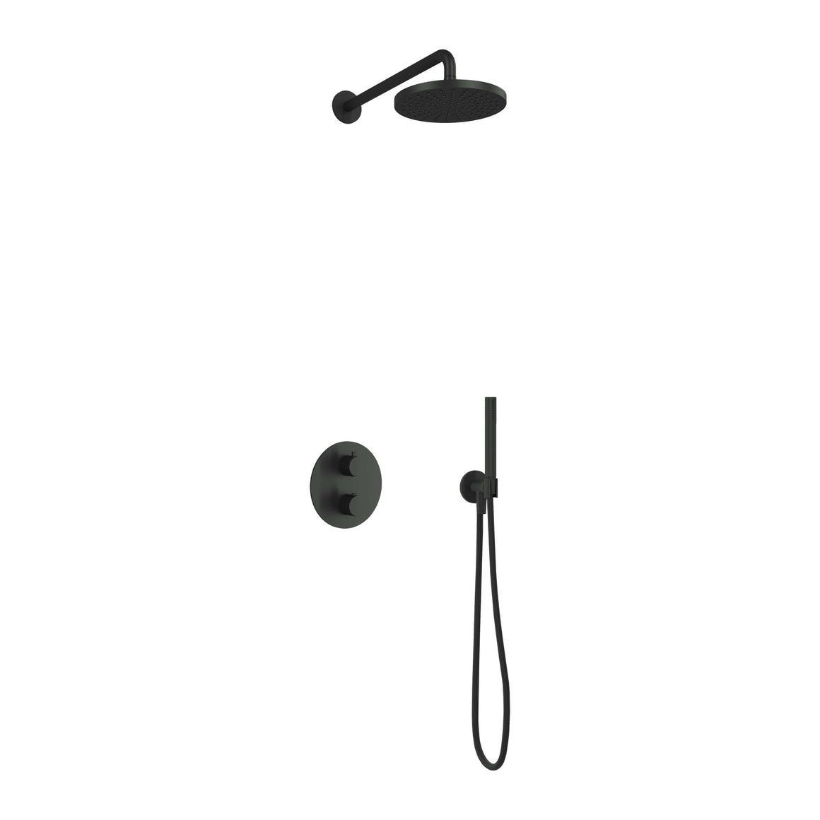 Hotbath Cobber IBS20A inbouw regendoucheset thermostatisch met 2-weg stop-omstel Geborsteld zwart PVD Staafhanddouche + wandarm + hoofddouche 20 cm productfoto