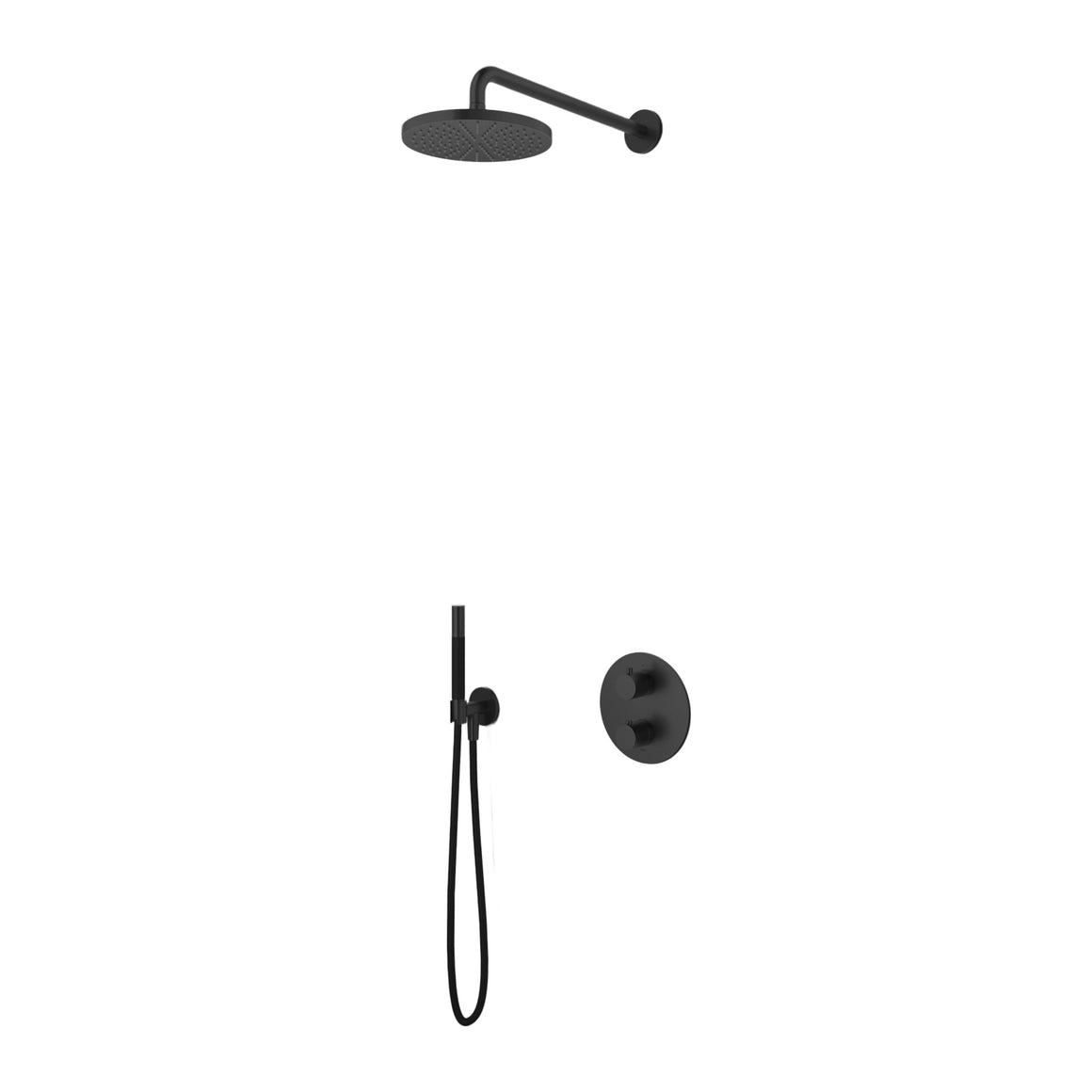 Hotbath Cobber IBS20A inbouw regendoucheset thermostatisch met 2-weg stop-omstel Gepolijst zwart PVD Staafhanddouche + wandarm + hoofddouche 20 cm productfoto (kleurimpressie)