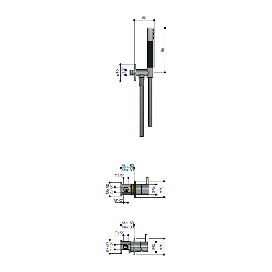 Hotbath Cobber IBS21 inbouw regendoucheset met douchemengkraan en 2-weg omstel Chroom 3-standen handdouche + plafondbuis 15 cm + hoofddouche 30 cm productfoto