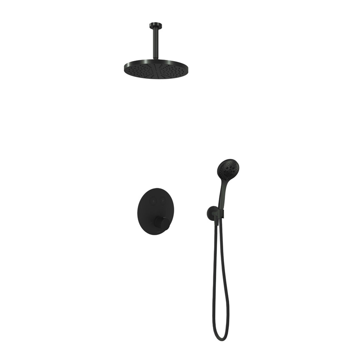 Hotbath Cobber IBS22 inbouw regendoucheset thermostatisch met 2 ronde pushbuttons Chroom 3-standen handdouche + plafondbuis 15 cm + hoofddouche 30 cm productfoto