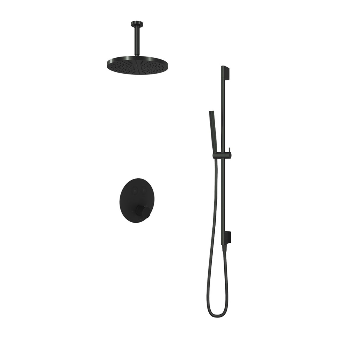 Hotbath Cobber IBS22 inbouw regendoucheset thermostatisch met 2 ronde pushbuttons Chroom Staafhanddouche + plafondbuis 15 cm + hoofddouche 30 cm + glijstang productfoto