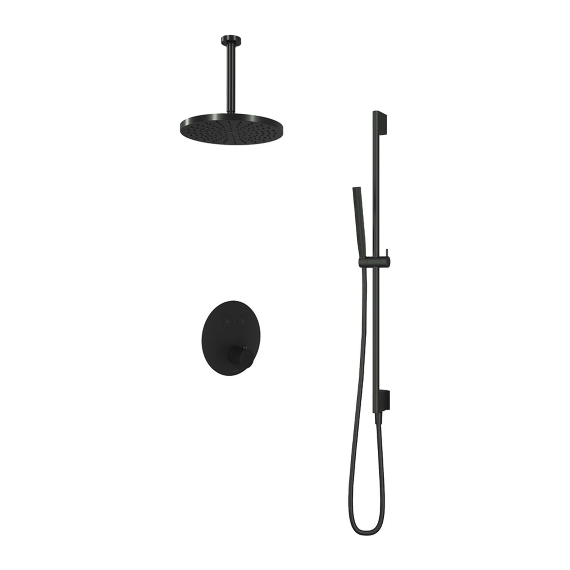Hotbath Cobber IBS22 inbouw regendoucheset thermostatisch met 2 ronde pushbuttons Chroom Staafhanddouche + plafondbuis 30 cm + hoofddouche 30 cm + glijstang productfoto