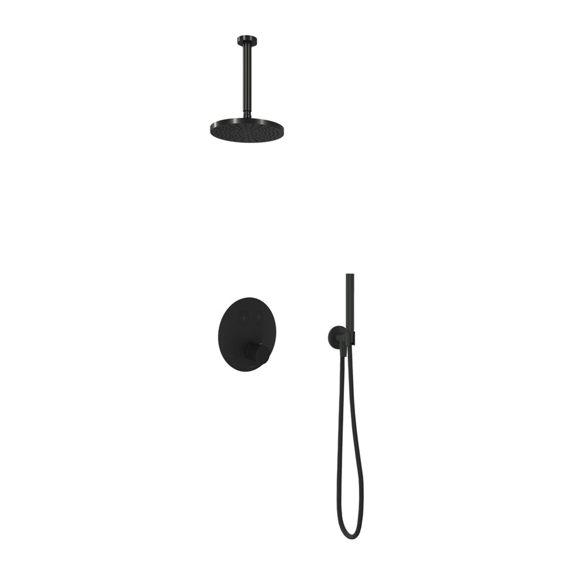 Hotbath Cobber IBS22 inbouw regendoucheset thermostatisch met 2 ronde pushbuttons Chroom Staafhanddouche + plafondbuis 30 cm + hoofddouche 20 cm productfoto