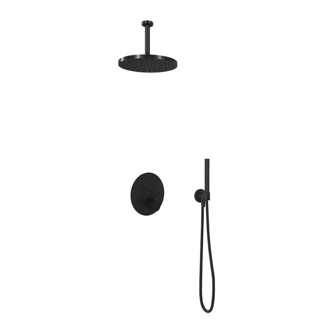 Hotbath Cobber IBS22 inbouw regendoucheset thermostatisch met 2 ronde pushbuttons Chroom Staafhanddouche + plafondbuis 15 cm + hoofddouche 30 cm productfoto