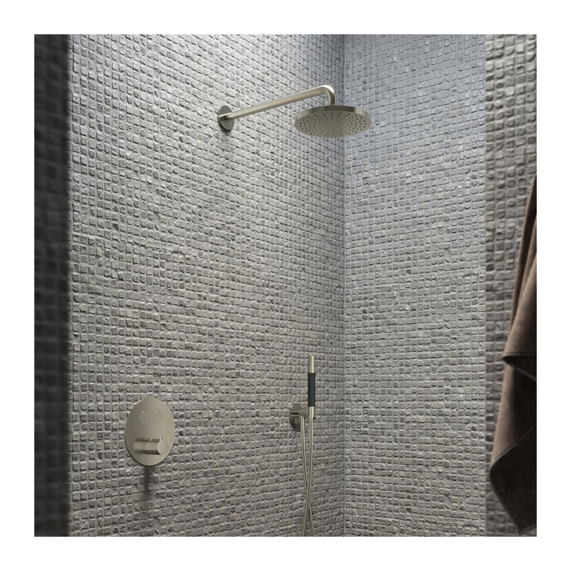 Hotbath Cobber IBS22 inbouw regendoucheset thermostatisch met 2 ronde pushbuttons Chroom 3-standen handdouche + wandarm + hoofddouche 20 cm productfoto