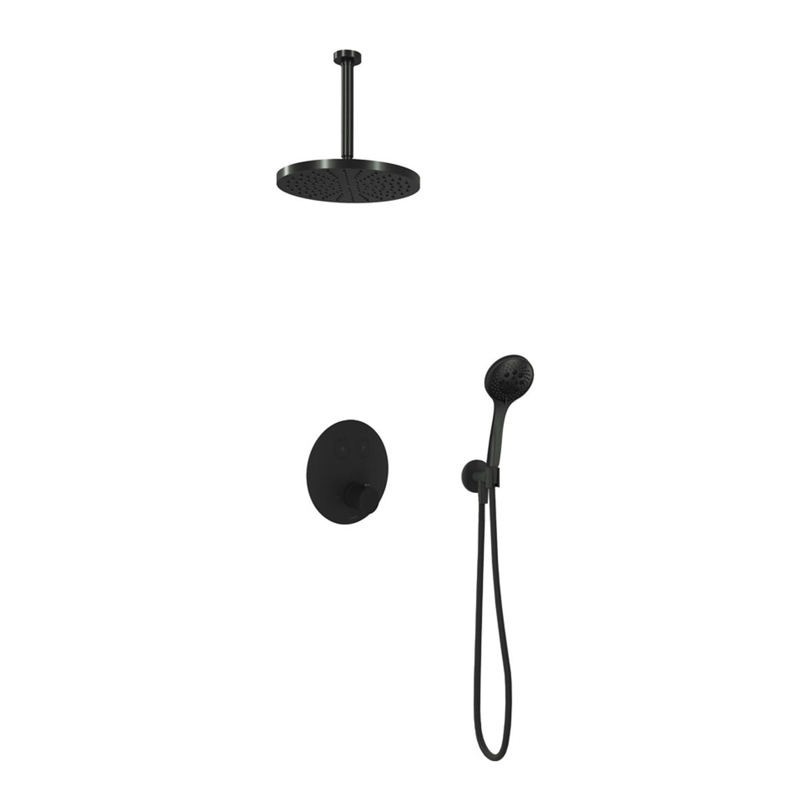 Hotbath Cobber IBS22 inbouw regendoucheset thermostatisch met 2 ronde pushbuttons Chroom 3-standen handdouche + plafondbuis 30 cm + hoofddouche 30 cm productfoto