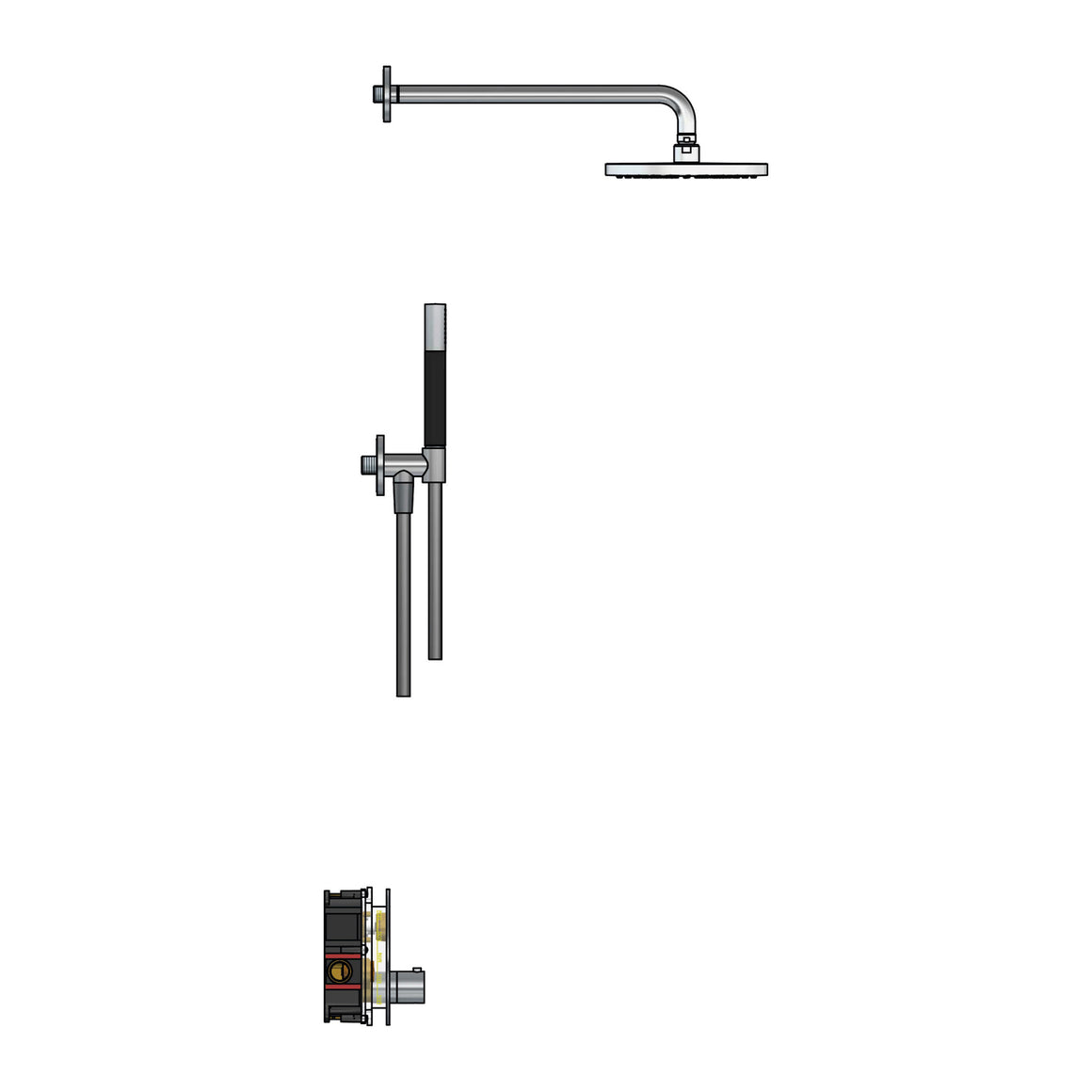 Hotbath Cobber IBS22 inbouw regendoucheset thermostatisch met 2 ronde pushbuttons Chroom Staafhanddouche + wandarm + hoofddouche 20 cm productfoto