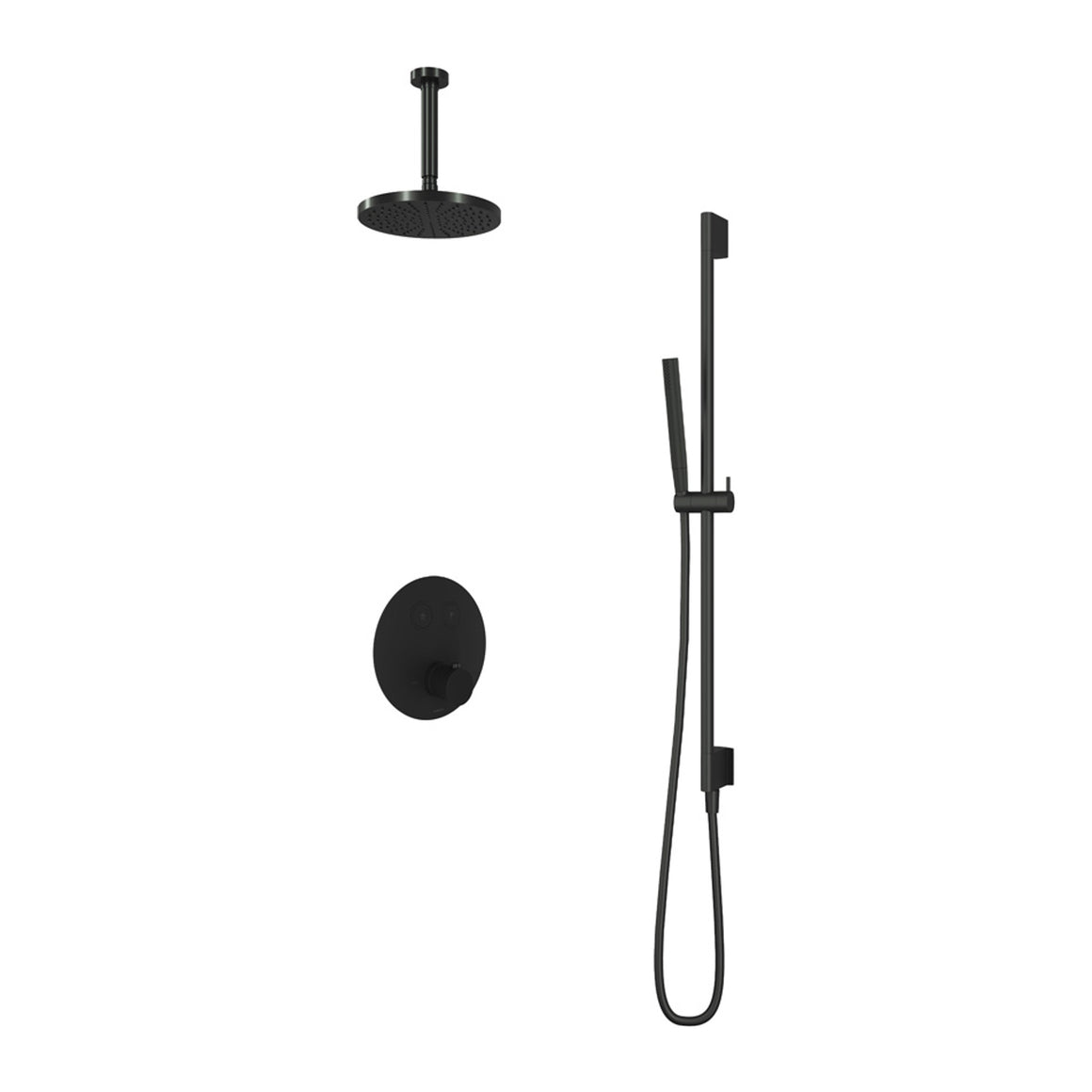 Hotbath Cobber IBS22 inbouw regendoucheset thermostatisch met 2 ronde pushbuttons Chroom Staafhanddouche + plafondbuis 15 cm + hoofddouche 20 cm + glijstang productfoto