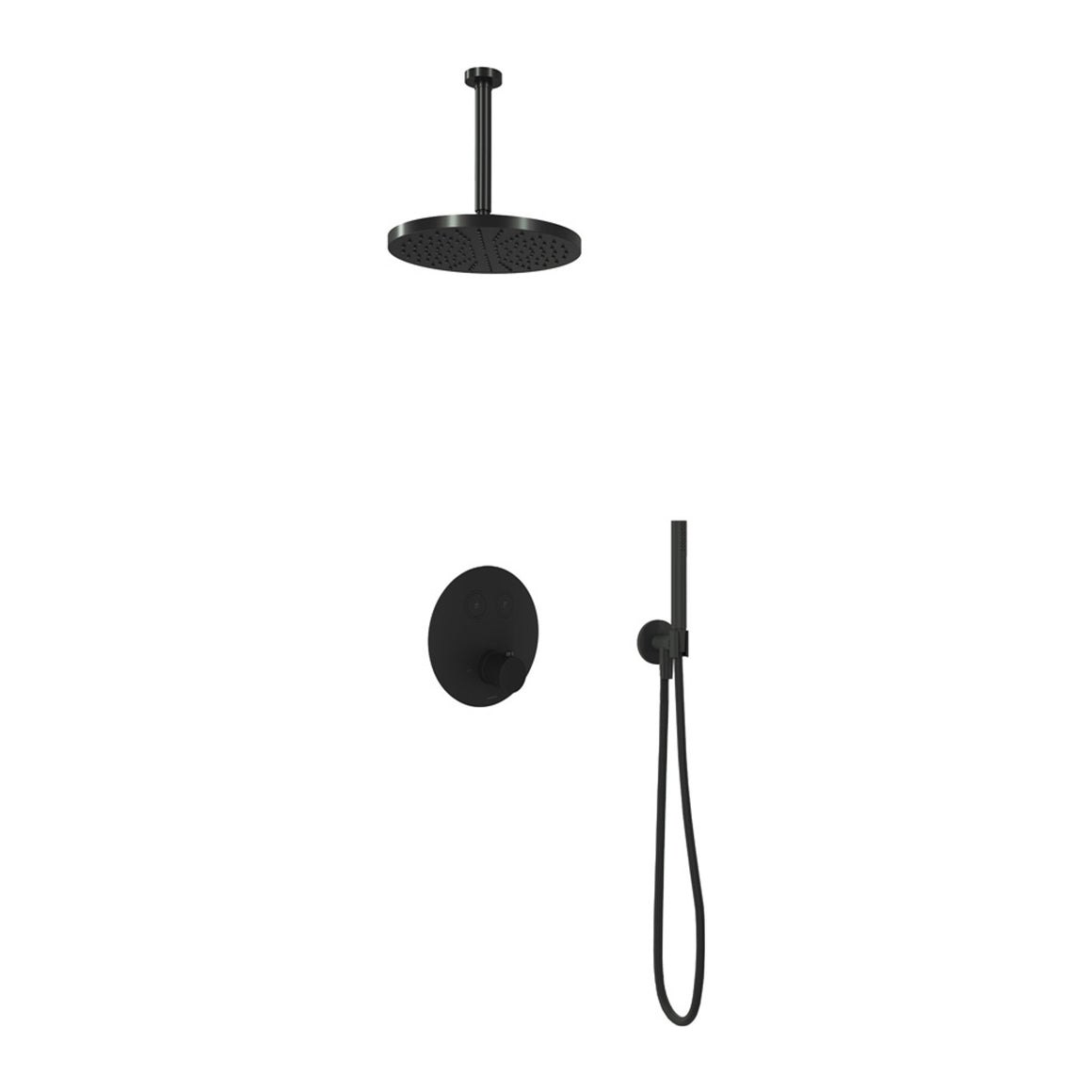 Hotbath Cobber IBS22 inbouw regendoucheset thermostatisch met 2 ronde pushbuttons Chroom Staafhanddouche + plafondbuis 30 cm + hoofddouche 30 cm productfoto