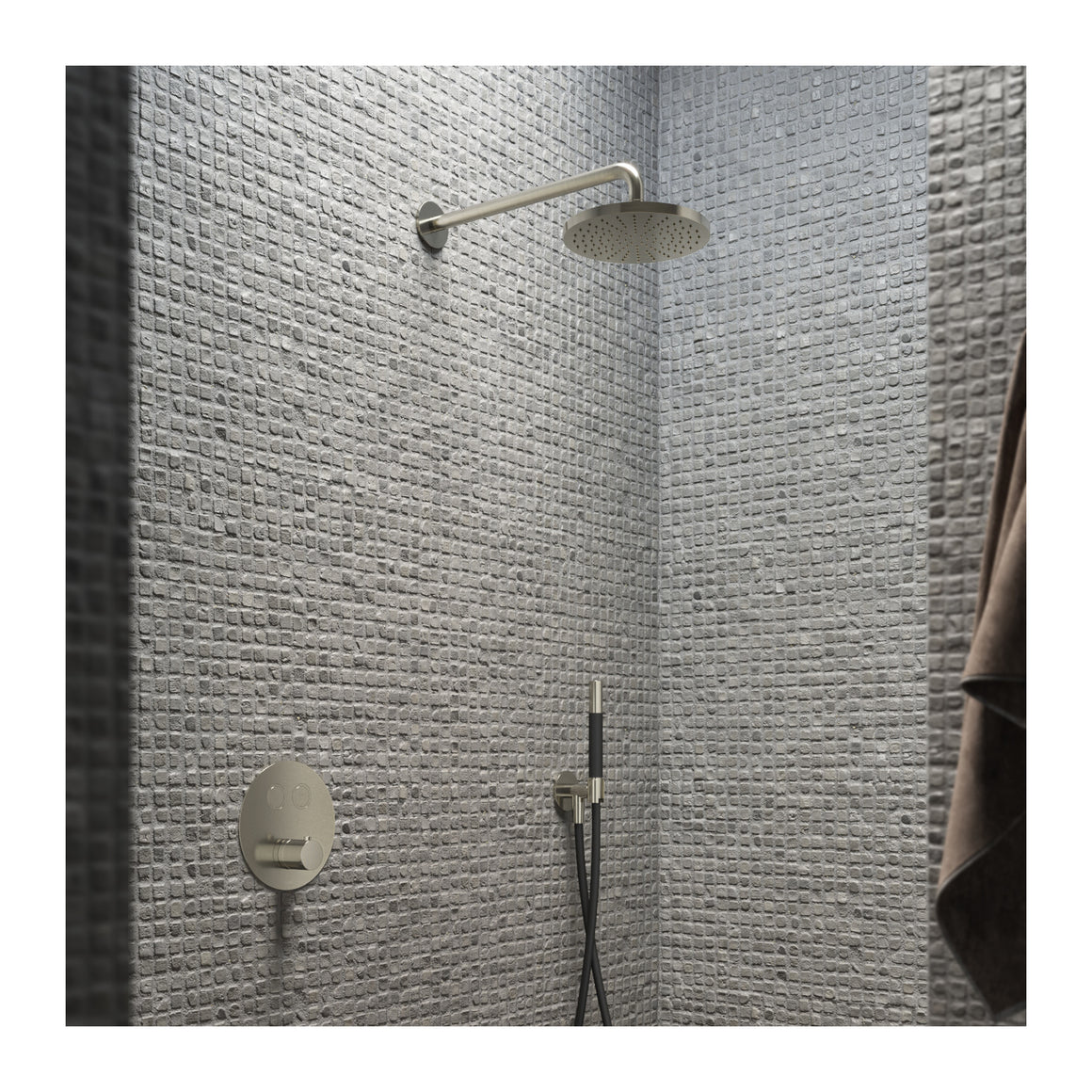 Hotbath Cobber IBS22 inbouw regendoucheset thermostatisch met 2 ronde pushbuttons Chroom Staafhanddouche + wandarm + hoofddouche 20 cm productfoto