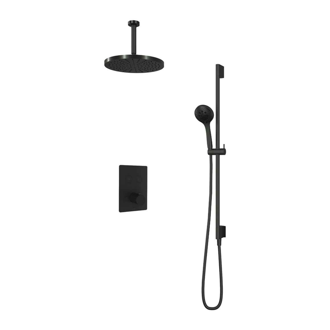 Hotbath Cobber IBS23 inbouw regendoucheset thermostatisch met 2 vierkante pushbuttons Chroom 3-standen handdouche + plafondbuis 15 cm + hoofddouche 30 cm + glijstang productfoto