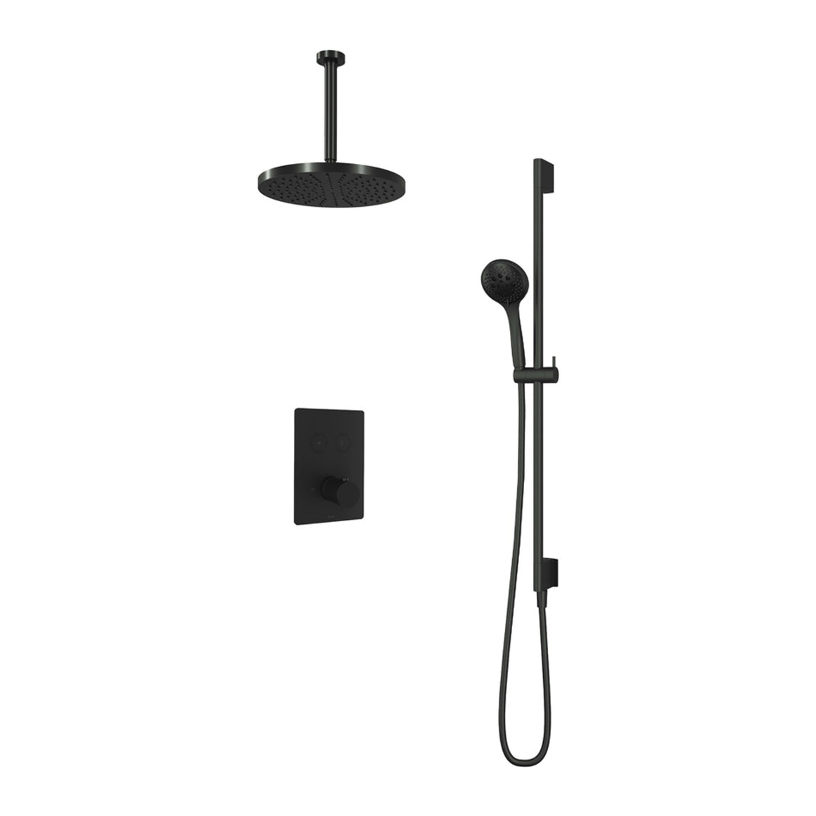 Hotbath Cobber IBS23 inbouw regendoucheset thermostatisch met 2 vierkante pushbuttons Chroom 3-standen handdouche + plafondbuis 30 cm + hoofddouche 30 cm + glijstang productfoto