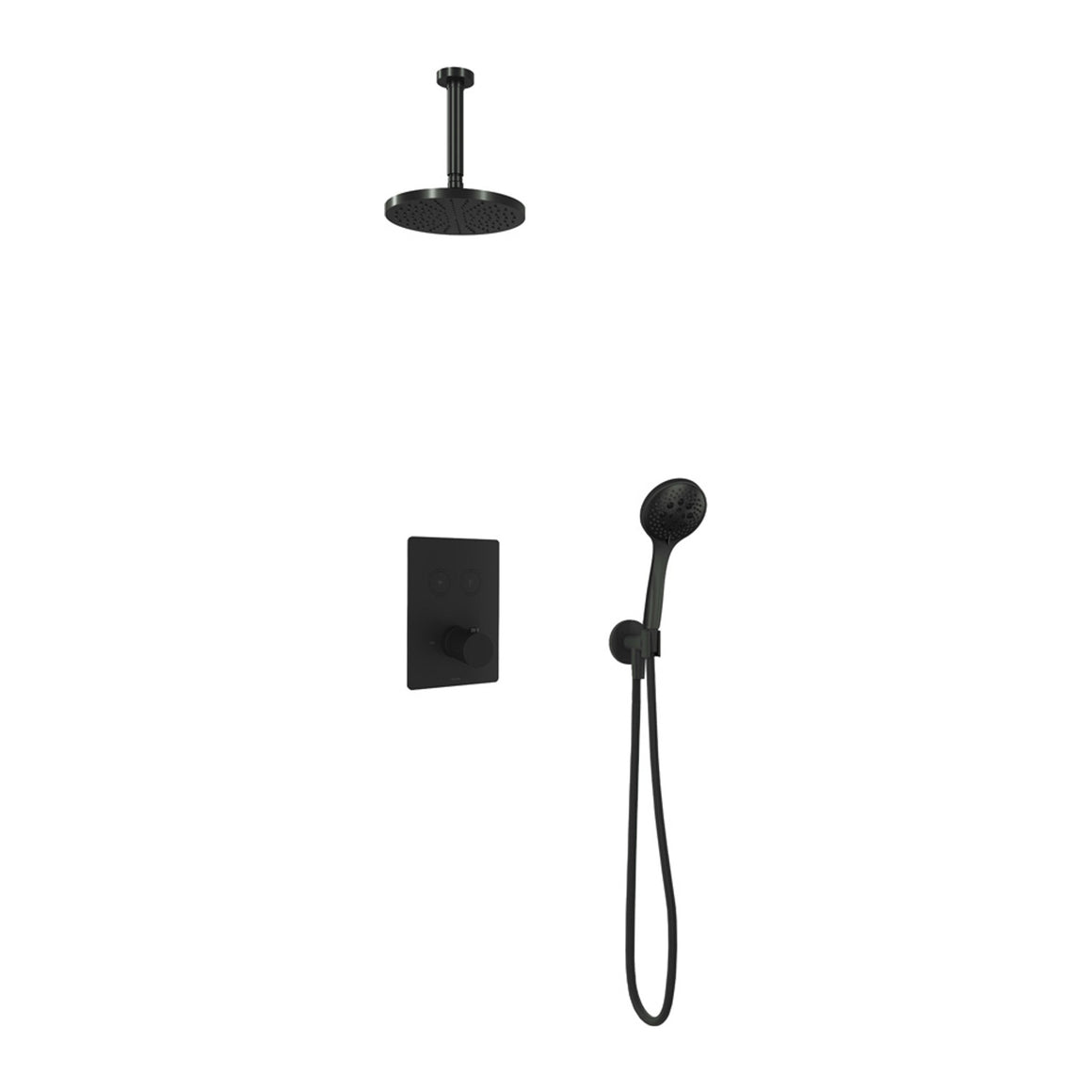 Hotbath Cobber IBS23 inbouw regendoucheset thermostatisch met 2 vierkante pushbuttons Chroom 3-standen handdouche + plafondbuis 15 cm + hoofddouche 20 cm productfoto