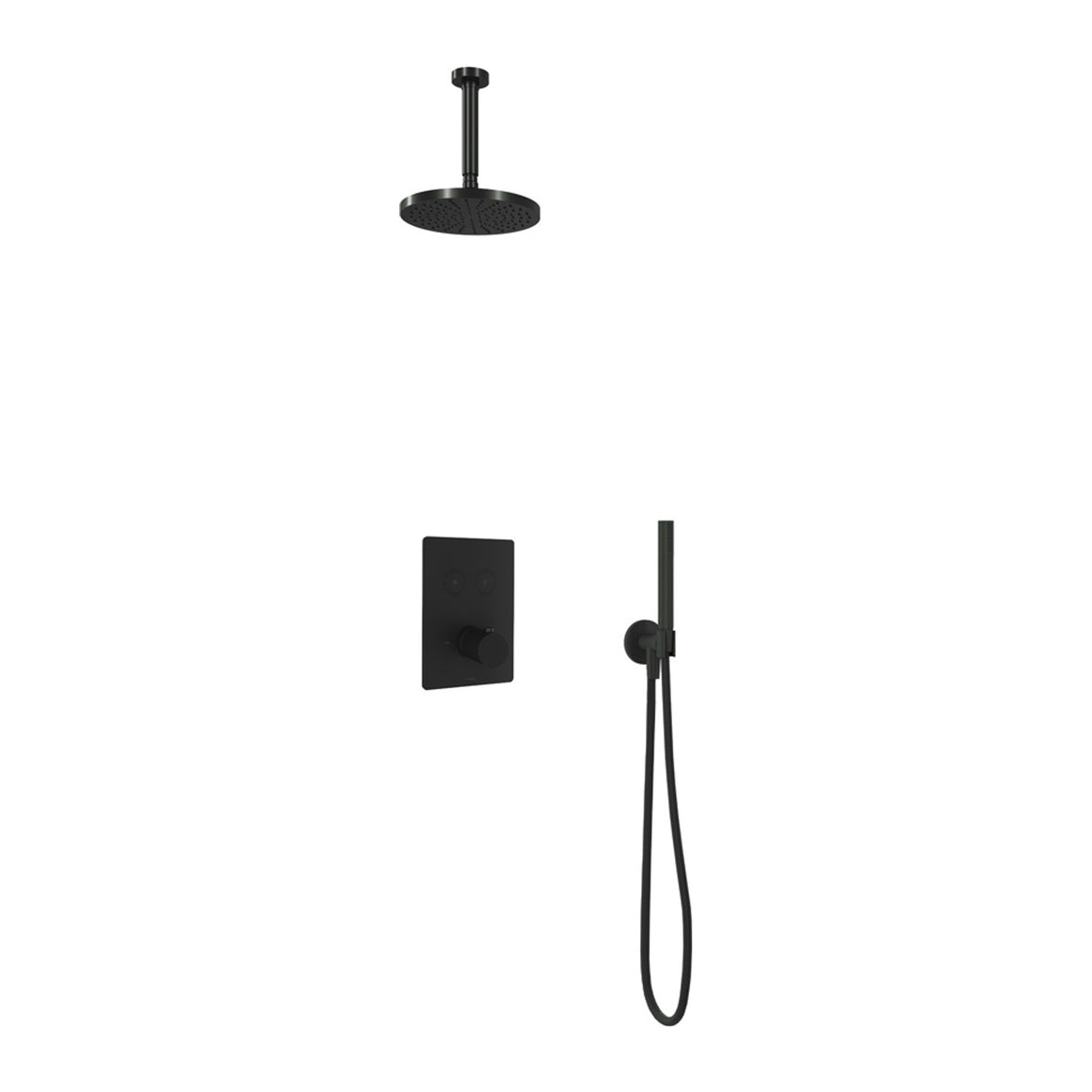 Hotbath Cobber IBS23 inbouw regendoucheset thermostatisch met 2 vierkante pushbuttons Chroom Staafhanddouche + plafondbuis 15 cm + hoofddouche 20 cm productfoto